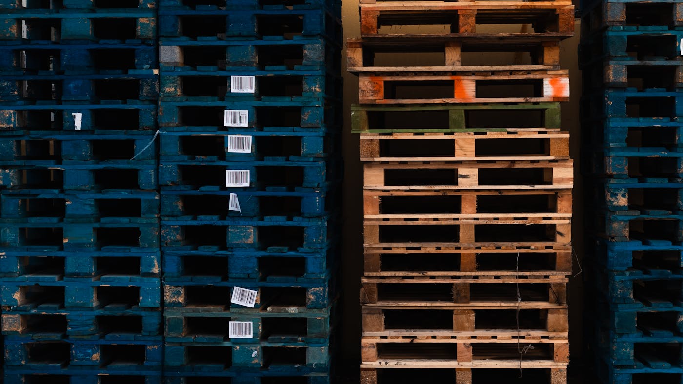 Stacked pallets in a warehouse storage setting